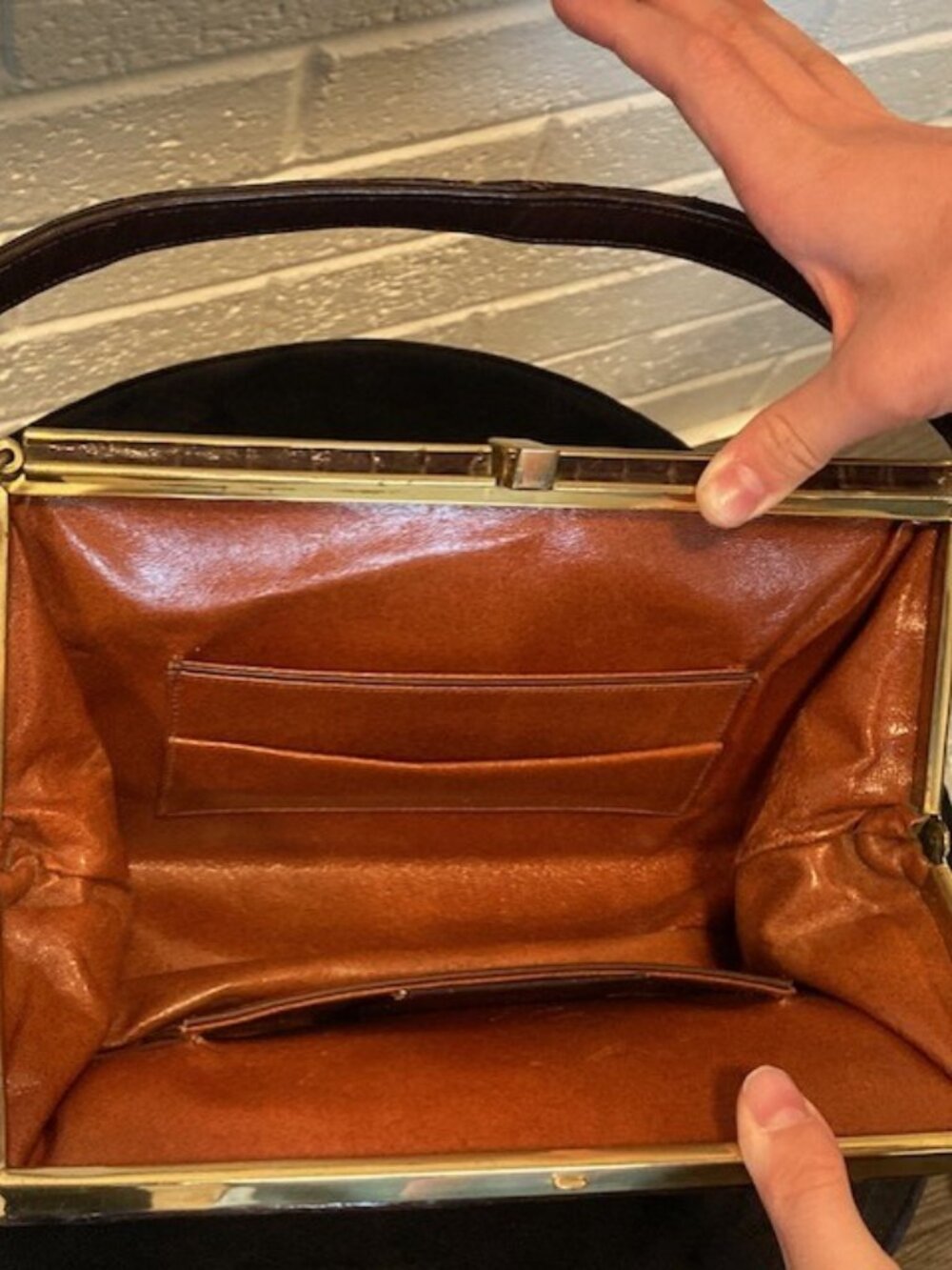 Vintage 1950s Genuine Crocodile Handbag - Brown - FAIR (Handle Repair Needed) - Picture 14 of 16